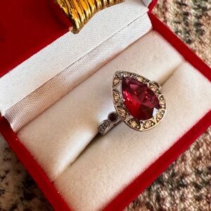 Ruby CZ pear shaped ring size 7